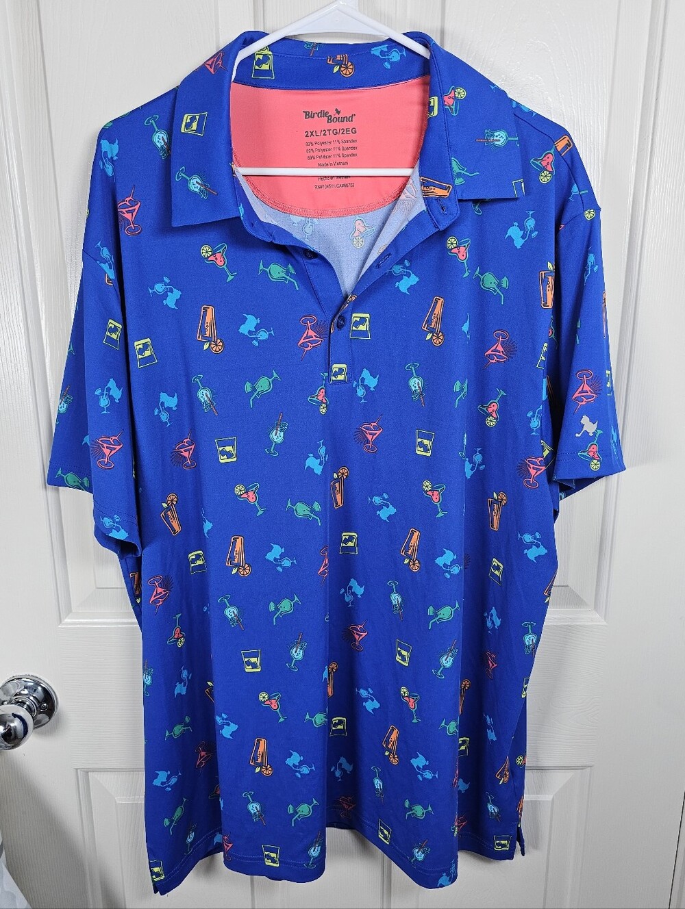 Colorful Bright Fun Drinking Alcohol Neon Golf Shirt Polo Size 2XL